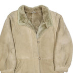 Womens Beige Leather Button Jacket M Suede Shearling Winter Coat Outerwear