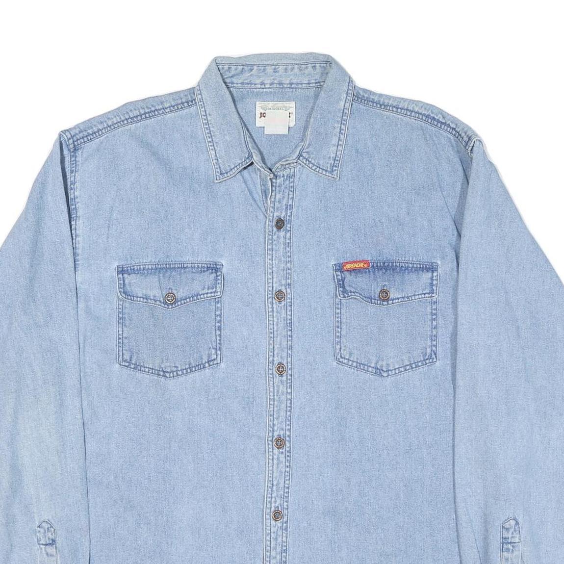JORDACHE Mens Blue Denim Shirt XL Cotton Blend Casual Long Sleeve Button Pockets