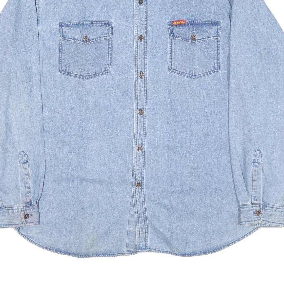 JORDACHE Mens Blue Denim Shirt XL Cotton Blend Casual Long Sleeve Button Pockets