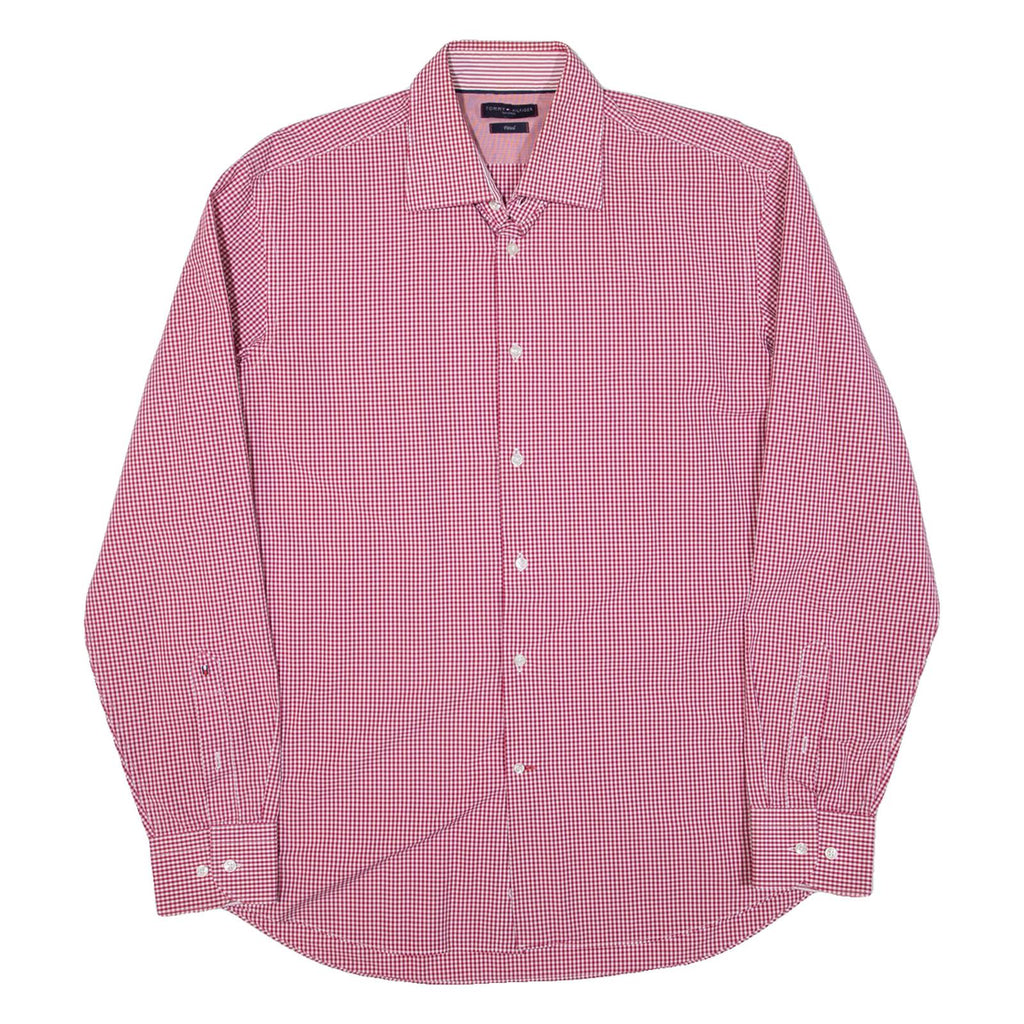 TOMMY HILFIGER Fitted Mens Shirt Red Check Long Sleeve L
