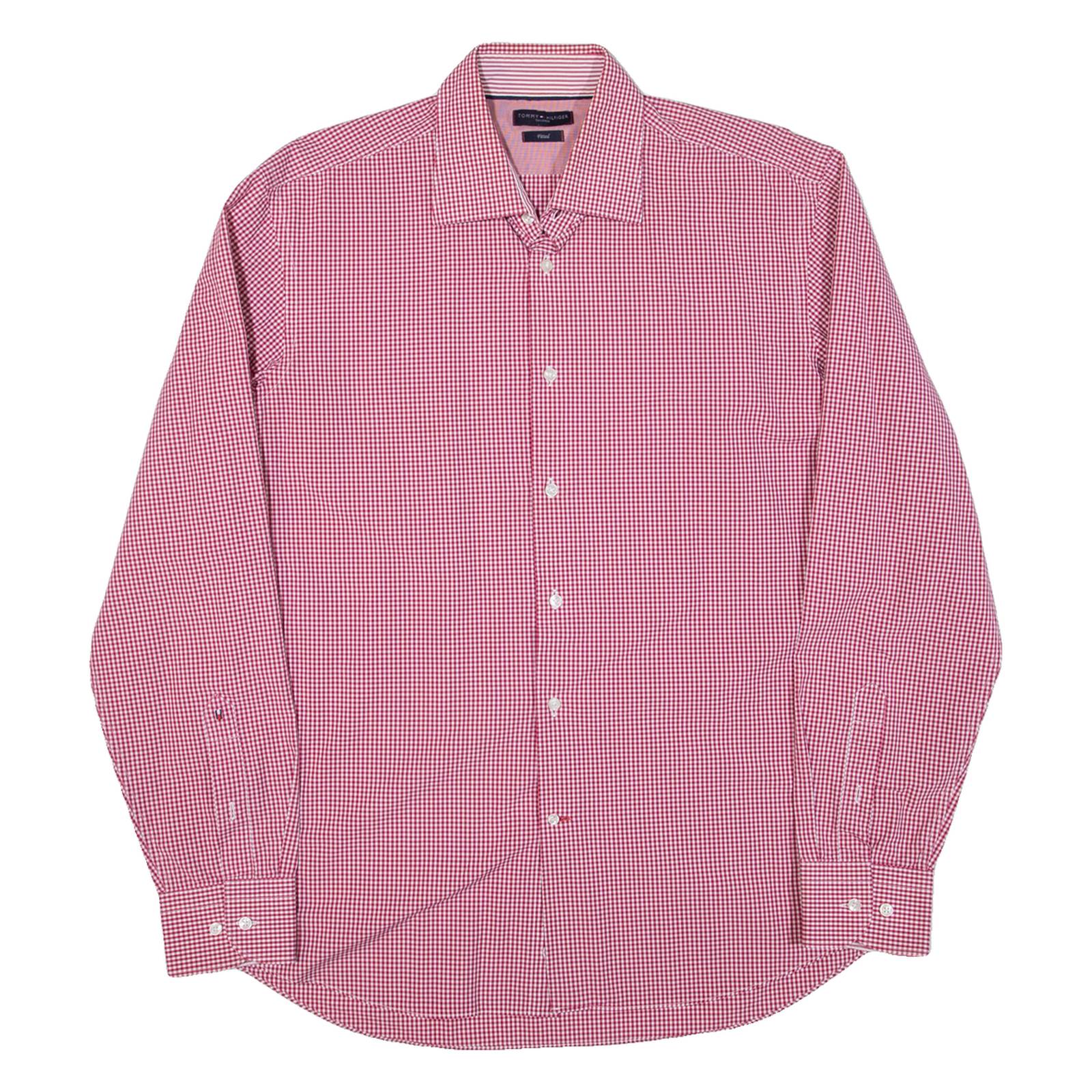 TOMMY HILFIGER Fitted Mens Shirt Red Check Long Sleeve L