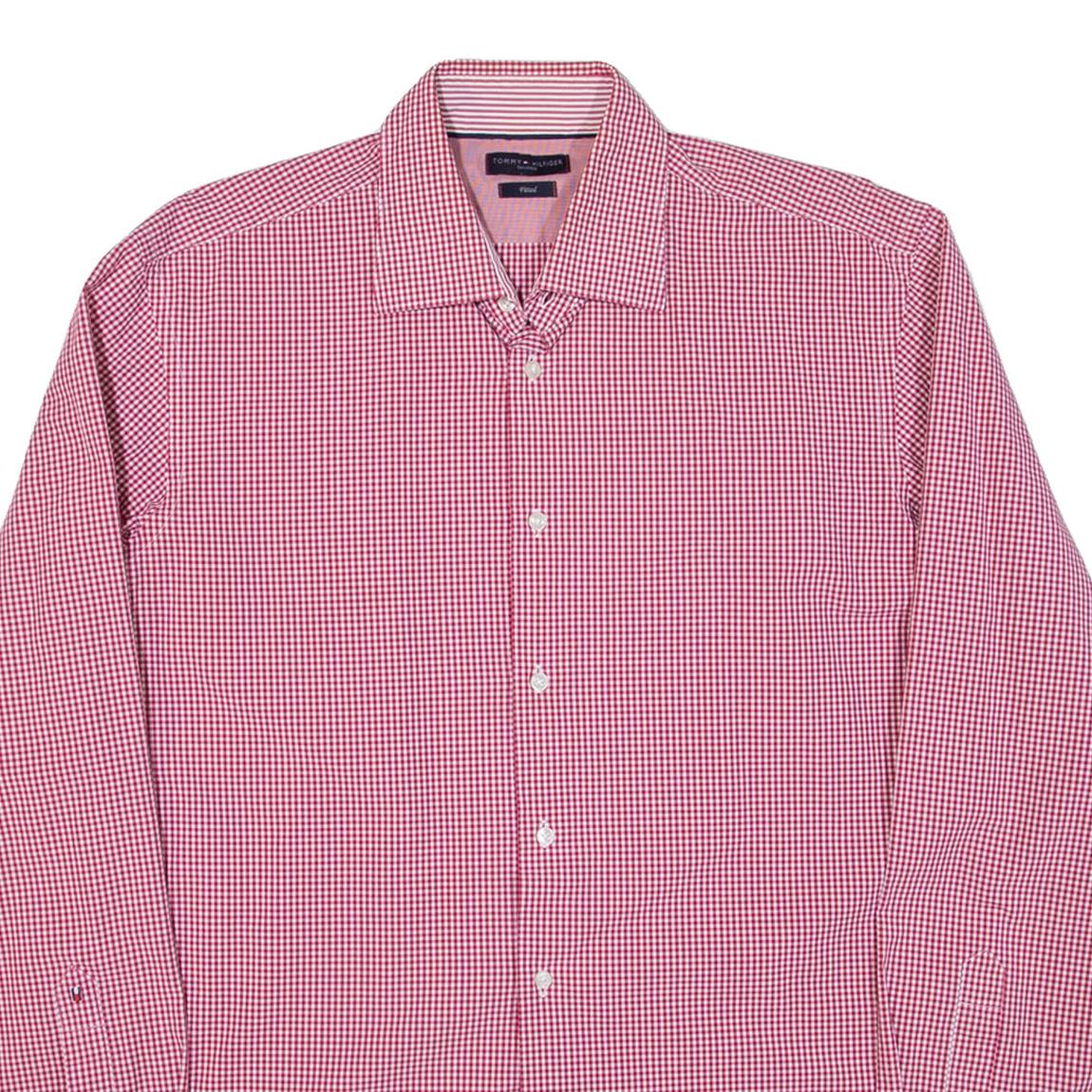 TOMMY HILFIGER Fitted Mens Shirt Red Check Long Sleeve L