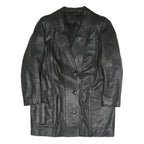 Womens Black Faux Leather Button Jacket L Woven Classic Stylish Outerwear