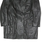 Womens Black Faux Leather Button Jacket L Woven Classic Stylish Outerwear
