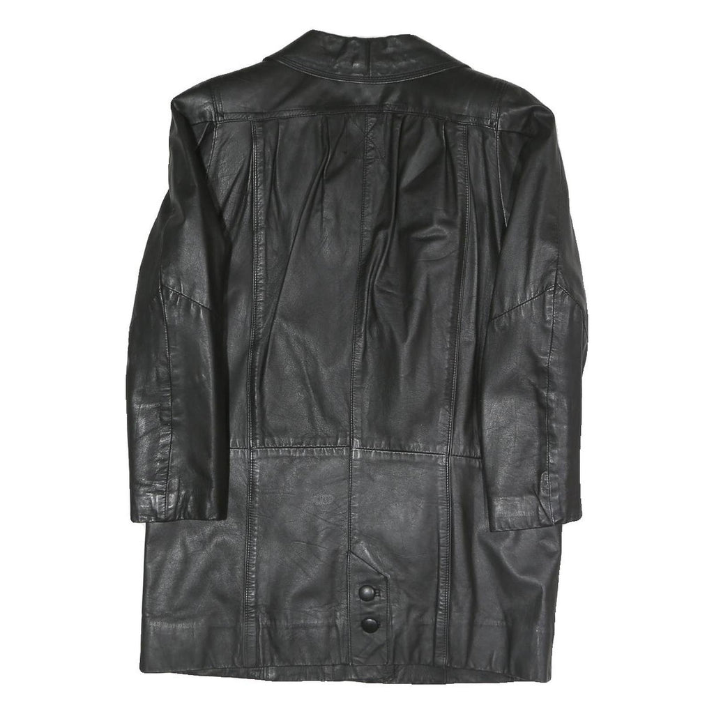 Womens Black Faux Leather Button Jacket L Woven Classic Stylish Outerwear