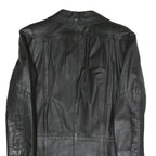 Womens Black Faux Leather Button Jacket L Woven Classic Stylish Outerwear