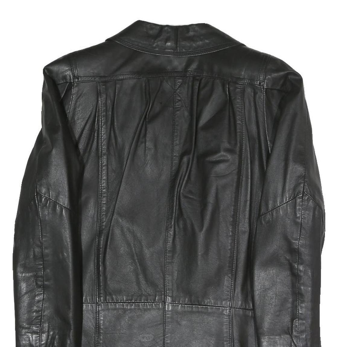 Womens Black Faux Leather Button Jacket L Woven Classic Stylish Outerwear