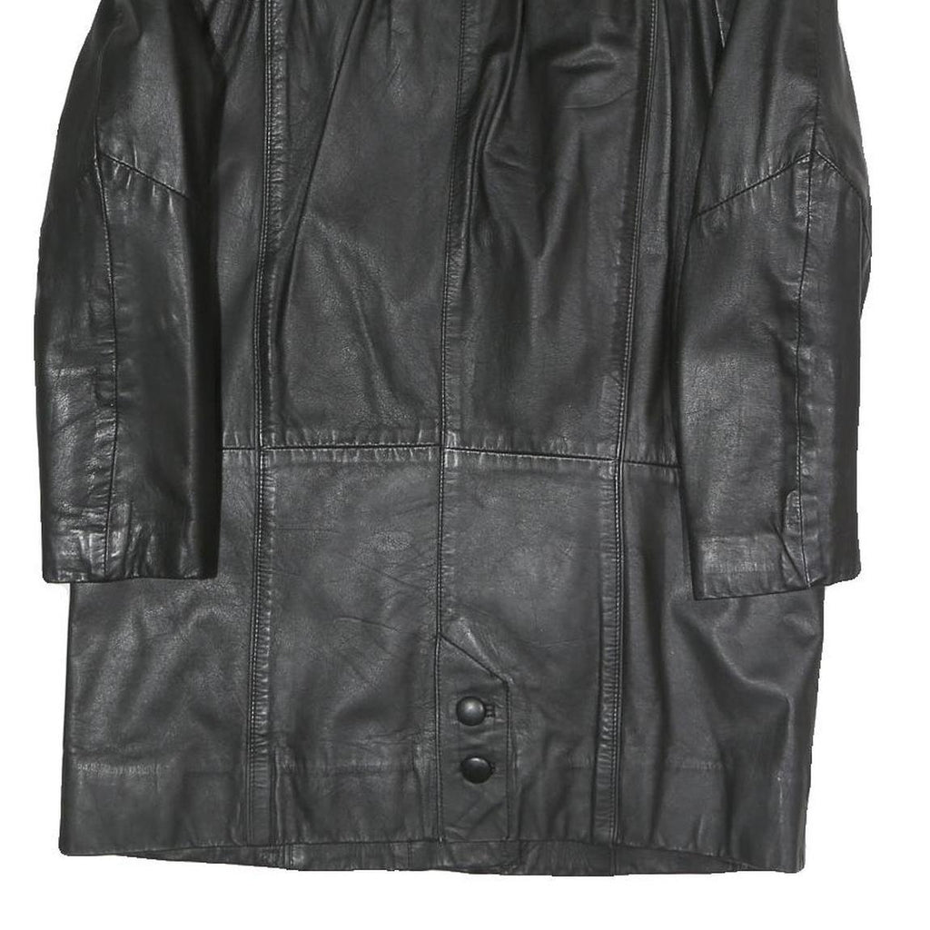 Womens Black Faux Leather Button Jacket L Woven Classic Stylish Outerwear