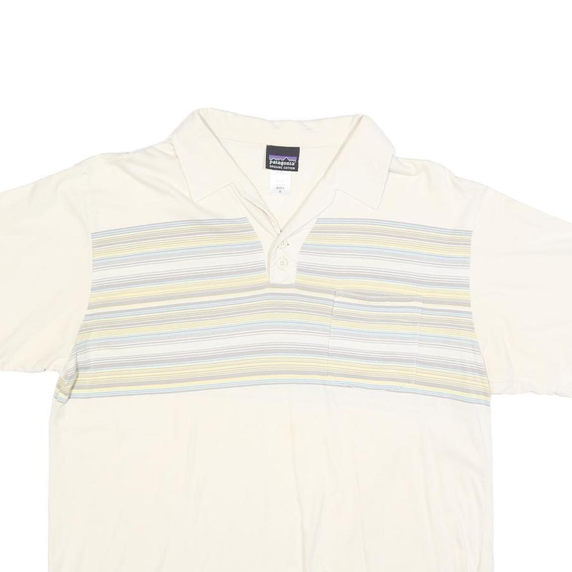PATAGONIA Mens Cream & Yellow Stripe Short Sleeve Polo Shirt M Cotton Blend