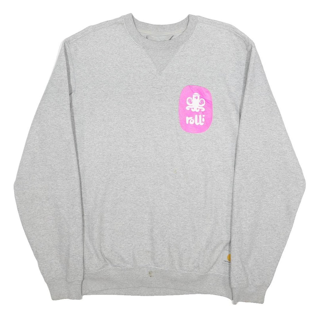 CARHARTT Mens Grey Sweatshirt S Crew Neck Cotton Blend Pullover Graphic Print