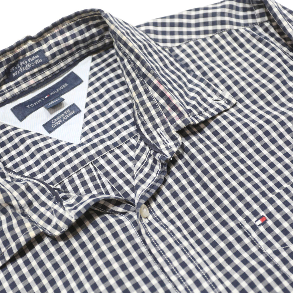 TOMMY HILFIGER Mens Black & White Check Shirt M Classic Cotton Button Long