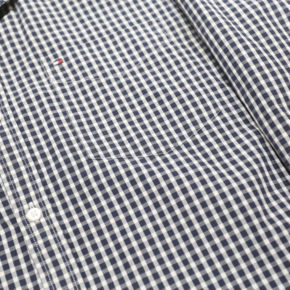 TOMMY HILFIGER Mens Black & White Check Shirt M Classic Cotton Button Long