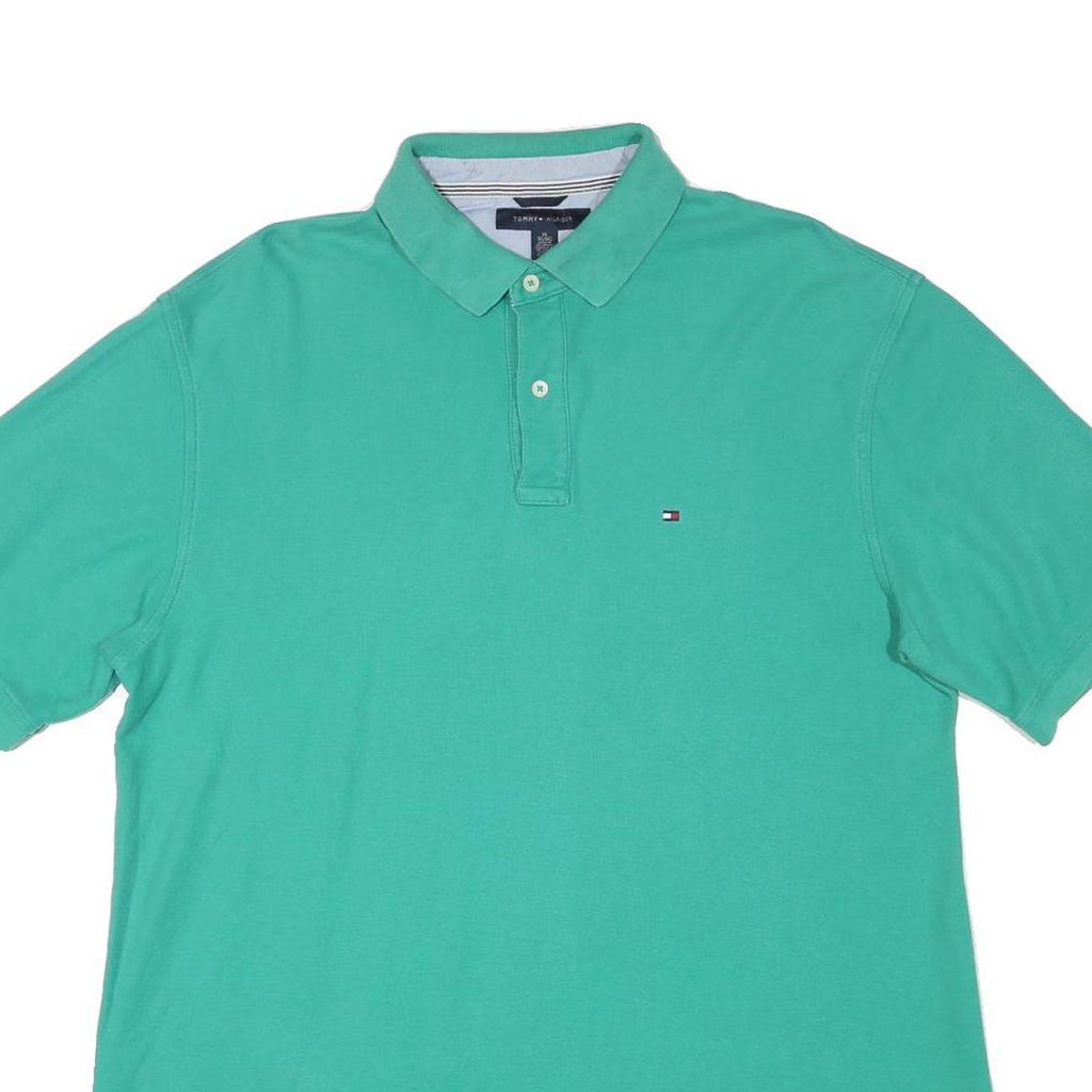 TOMMY HILFIGER Mens Green Cotton Blend Plain XL Polo Shirt Short Sleeve Classic