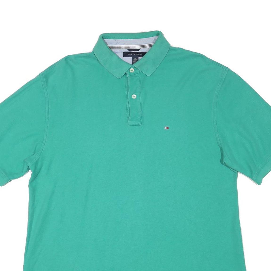 TOMMY HILFIGER Mens Green Cotton Blend Plain XL Polo Shirt Short Sleeve Classic