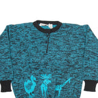 ANDREW ST JOHN Womens Jumper Blue Button Neck Tight Knit S
