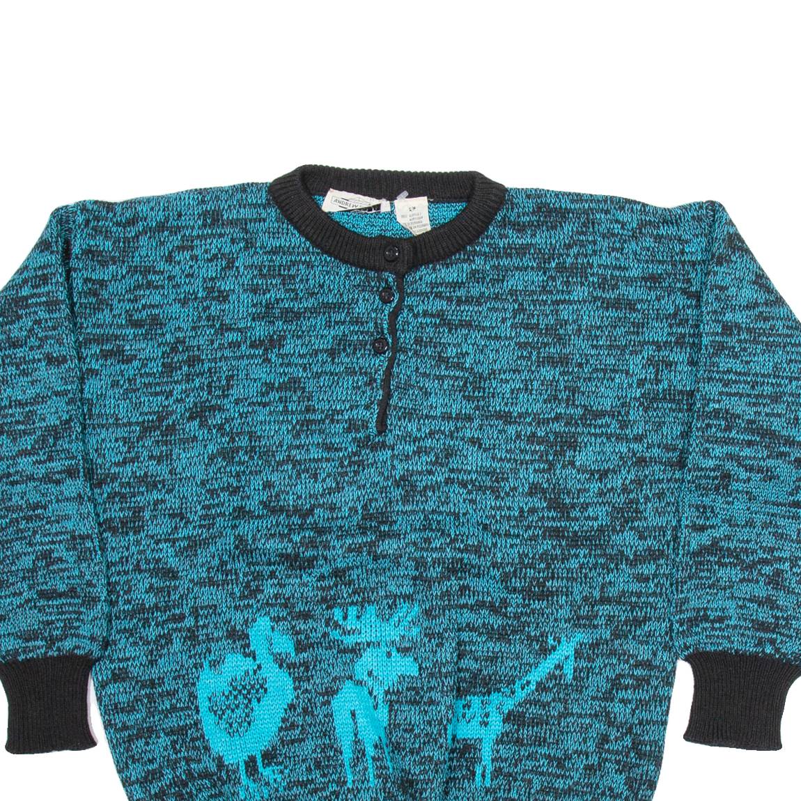 ANDREW ST JOHN Womens Jumper Blue Button Neck Tight Knit S