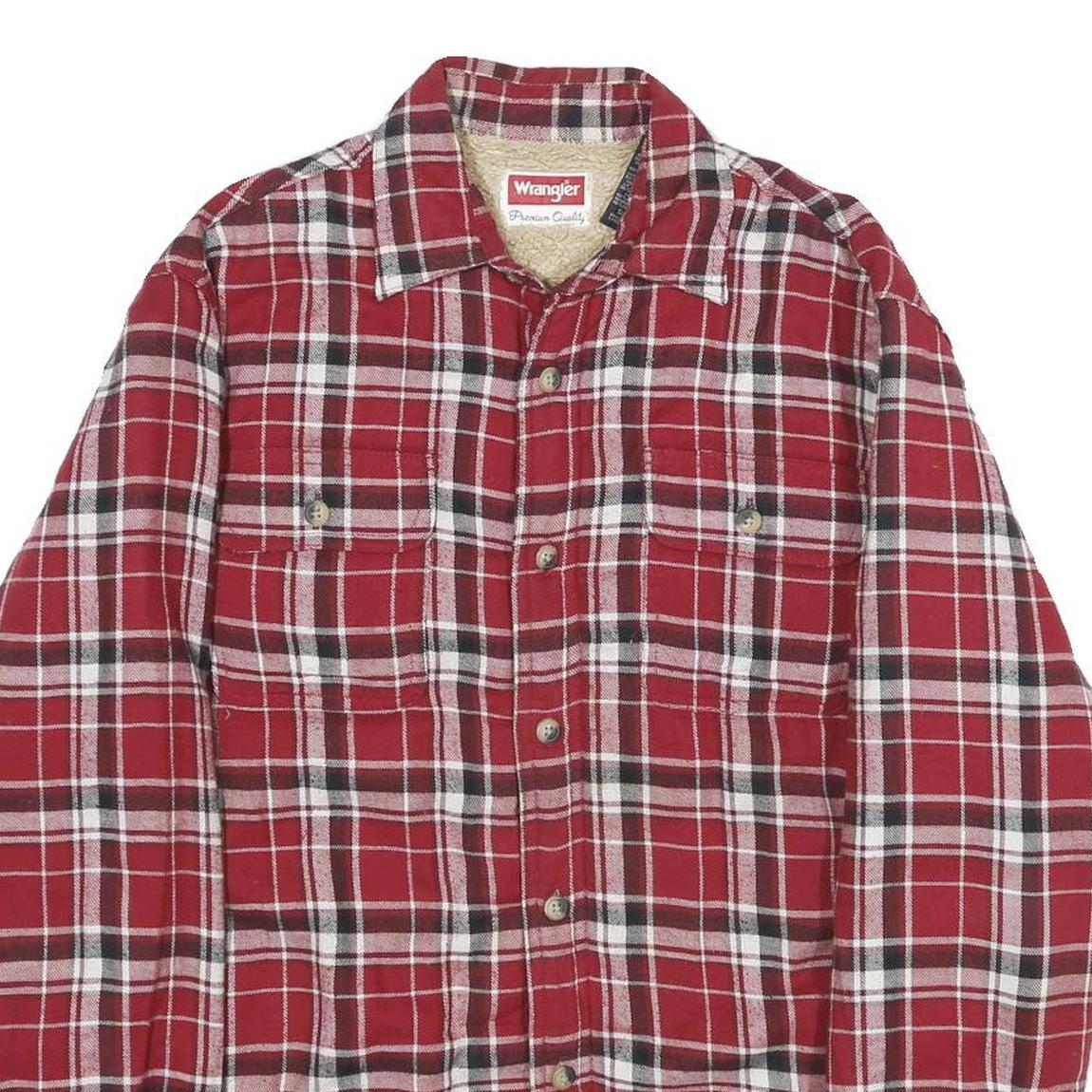 WRANGLER Mens Red & Black Checked Shirt Jacket S Cotton Blend Button Fastening