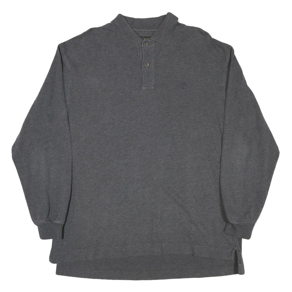 TIMBERLAND Mens Grey Long Sleeve Plain Polo Shirt L Cotton Blend Casual