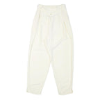 Womens Polyester Blend Relaxed Fit Cream Trousers W24 L25 Elastic Waist High