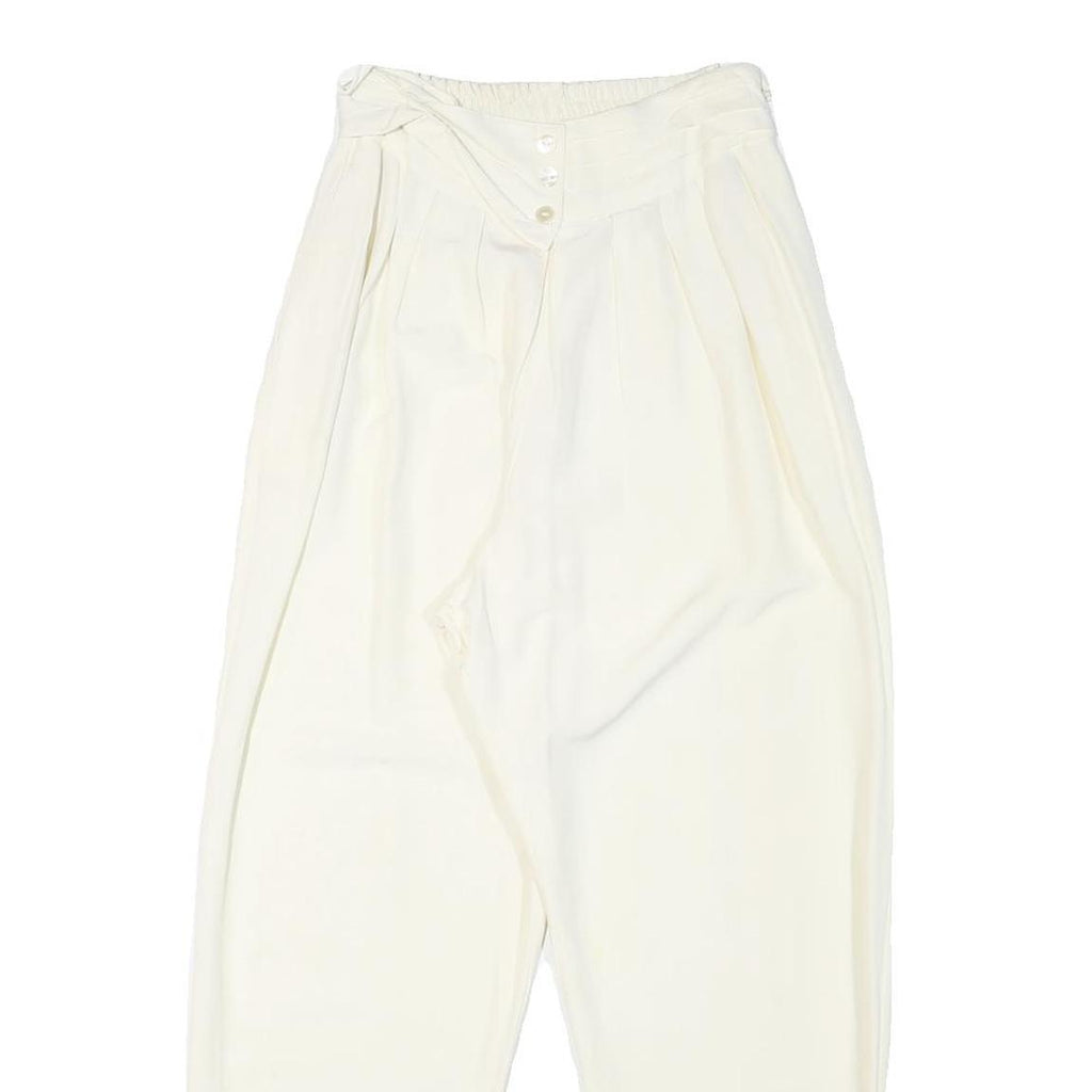 Womens Polyester Blend Relaxed Fit Cream Trousers W24 L25 Elastic Waist High