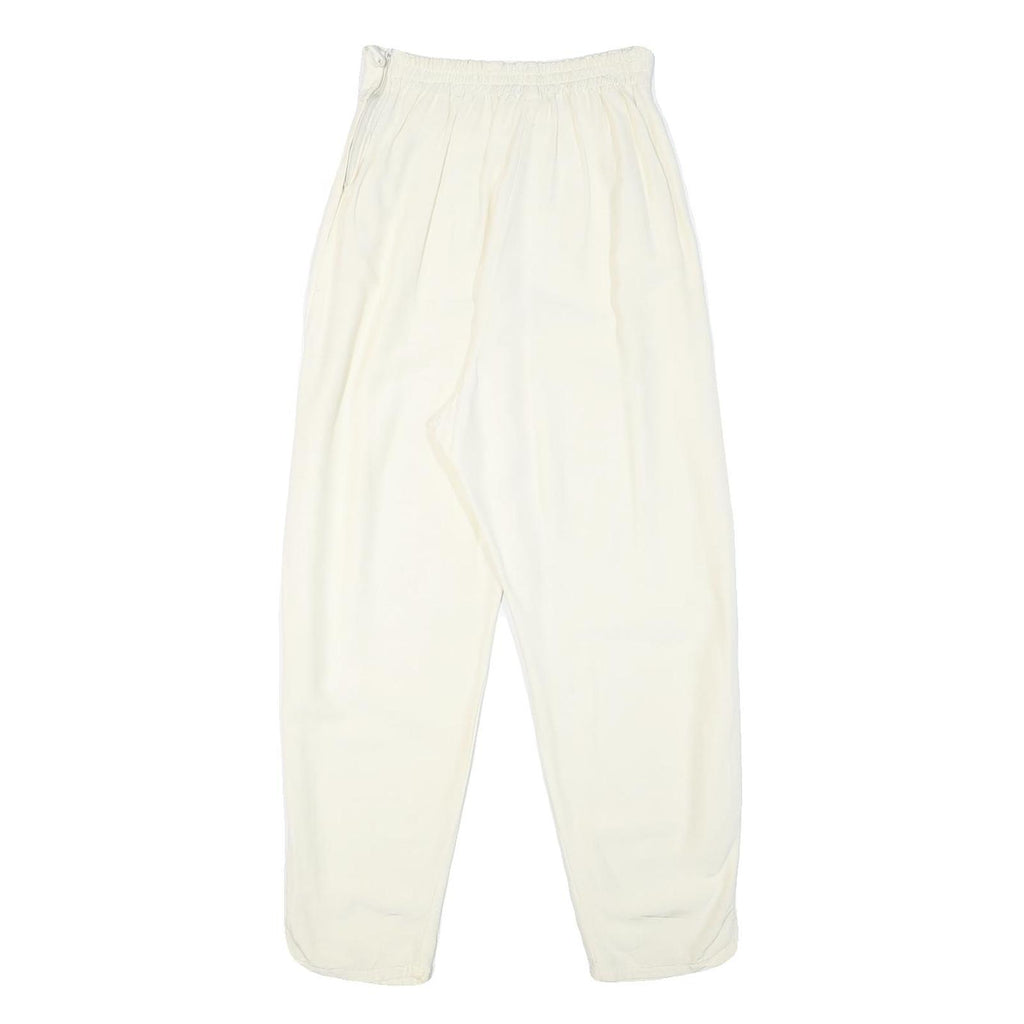 Womens Polyester Blend Relaxed Fit Cream Trousers W24 L25 Elastic Waist High