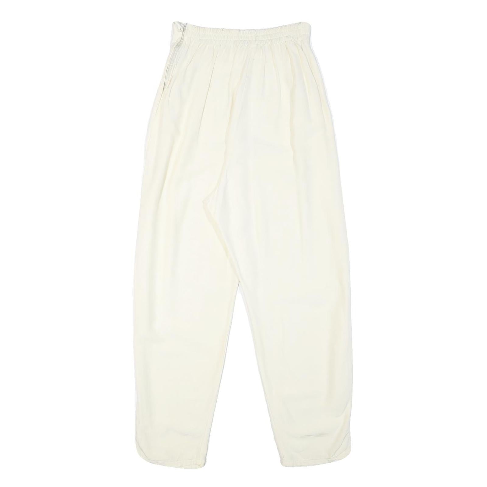 Womens Polyester Blend Relaxed Fit Cream Trousers W24 L25 Elastic Waist High