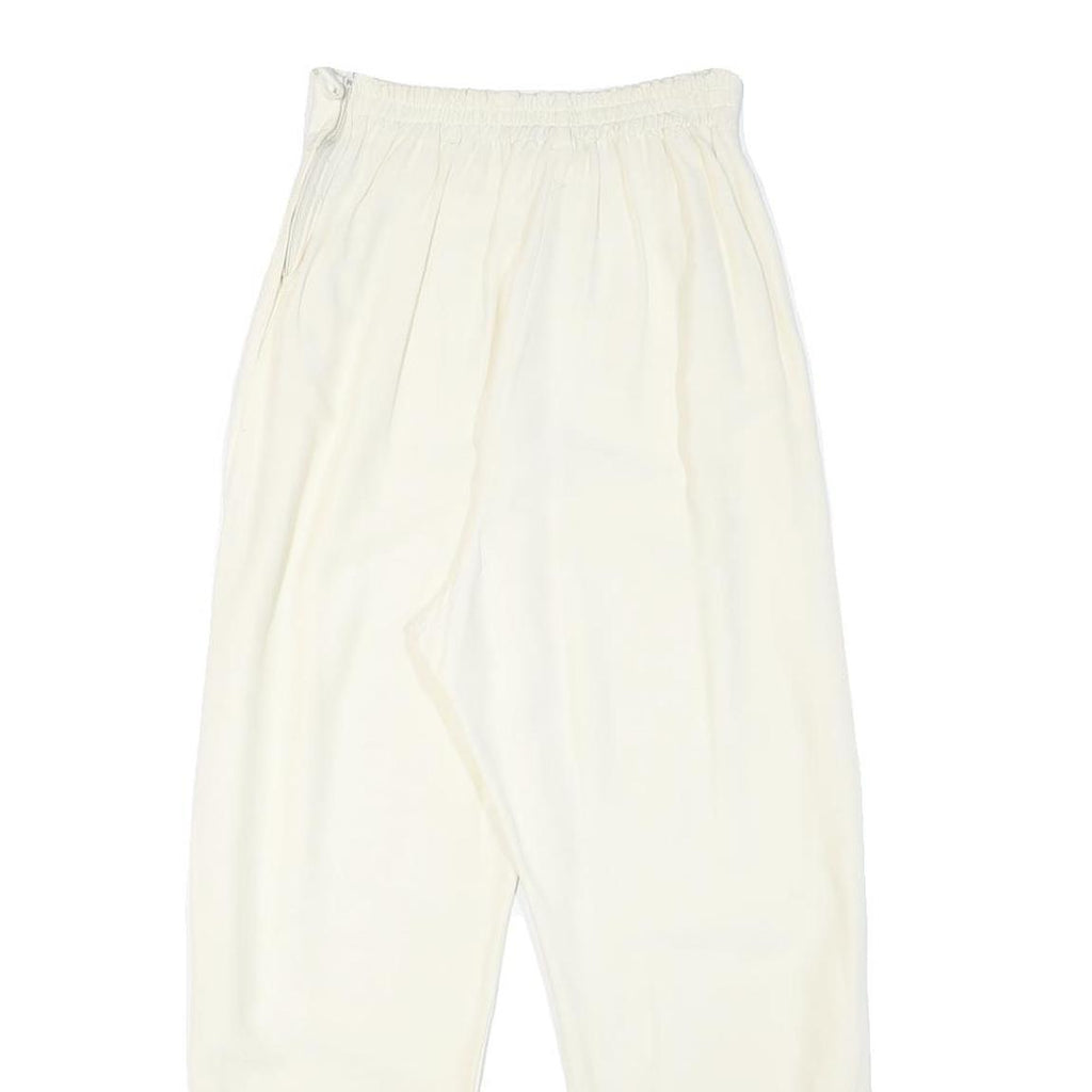 Womens Polyester Blend Relaxed Fit Cream Trousers W24 L25 Elastic Waist High