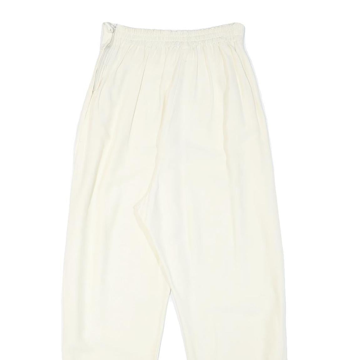 Womens Polyester Blend Relaxed Fit Cream Trousers W24 L25 Elastic Waist High