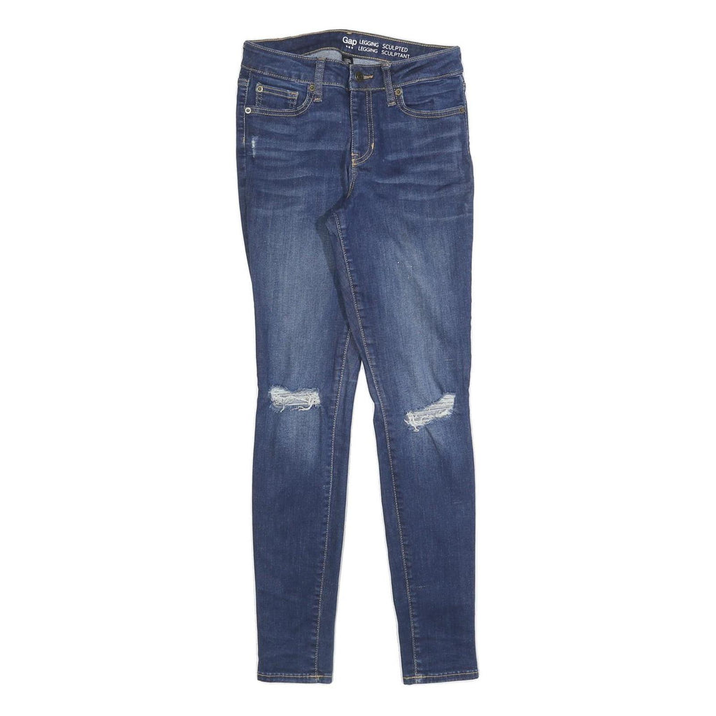 GAP Womens Slim Fit Skinny Denim Jeans Blue Cotton Blend W26 L30 Ripped Knee