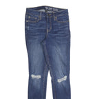 GAP Womens Slim Fit Skinny Denim Jeans Blue Cotton Blend W26 L30 Ripped Knee