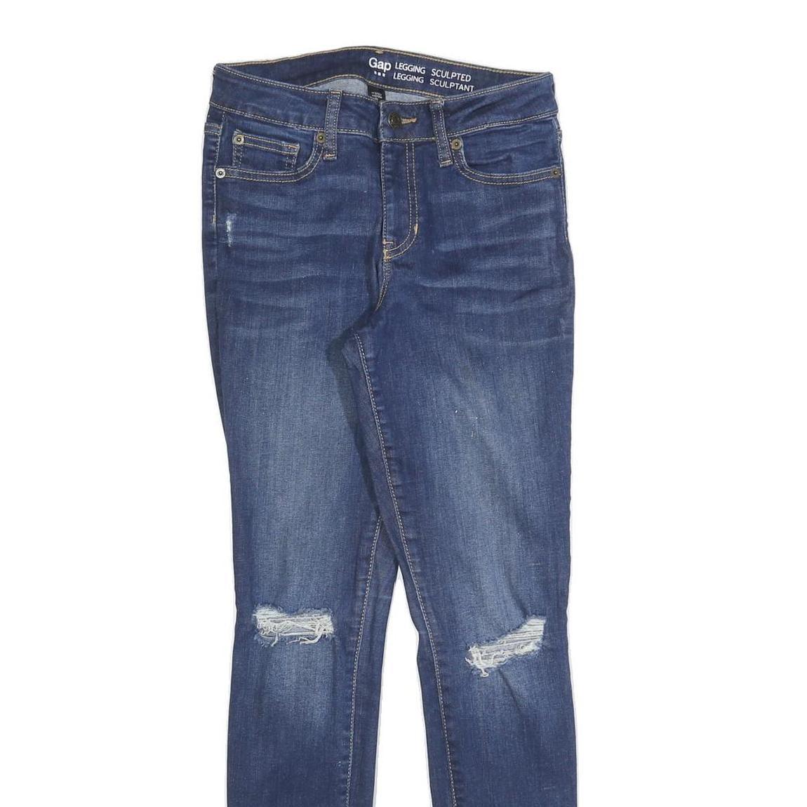 GAP Womens Slim Fit Skinny Denim Jeans Blue Cotton Blend W26 L30 Ripped Knee