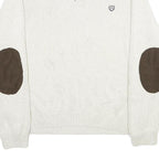 CHAPS Mens Cream Button Up Plain Crew Neck Basic Knit XL Cotton Jumper Elbow