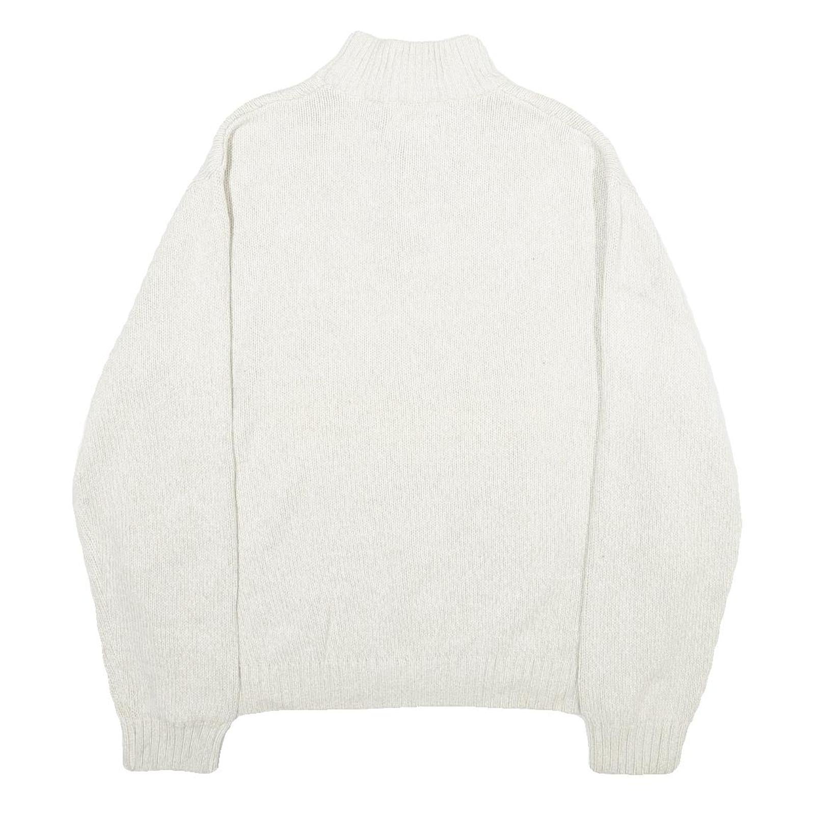 CHAPS Mens Cream Button Up Plain Crew Neck Basic Knit XL Cotton Jumper Elbow