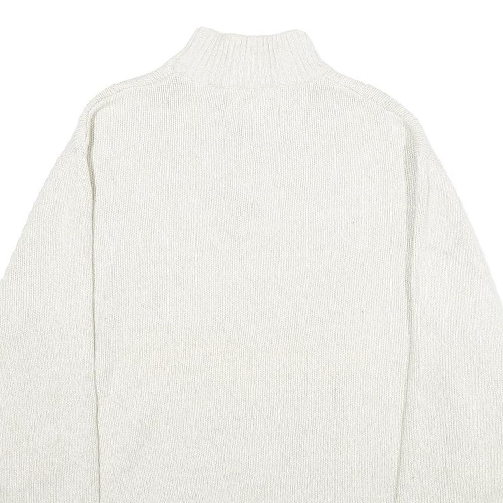 CHAPS Mens Cream Button Up Plain Crew Neck Basic Knit XL Cotton Jumper Elbow