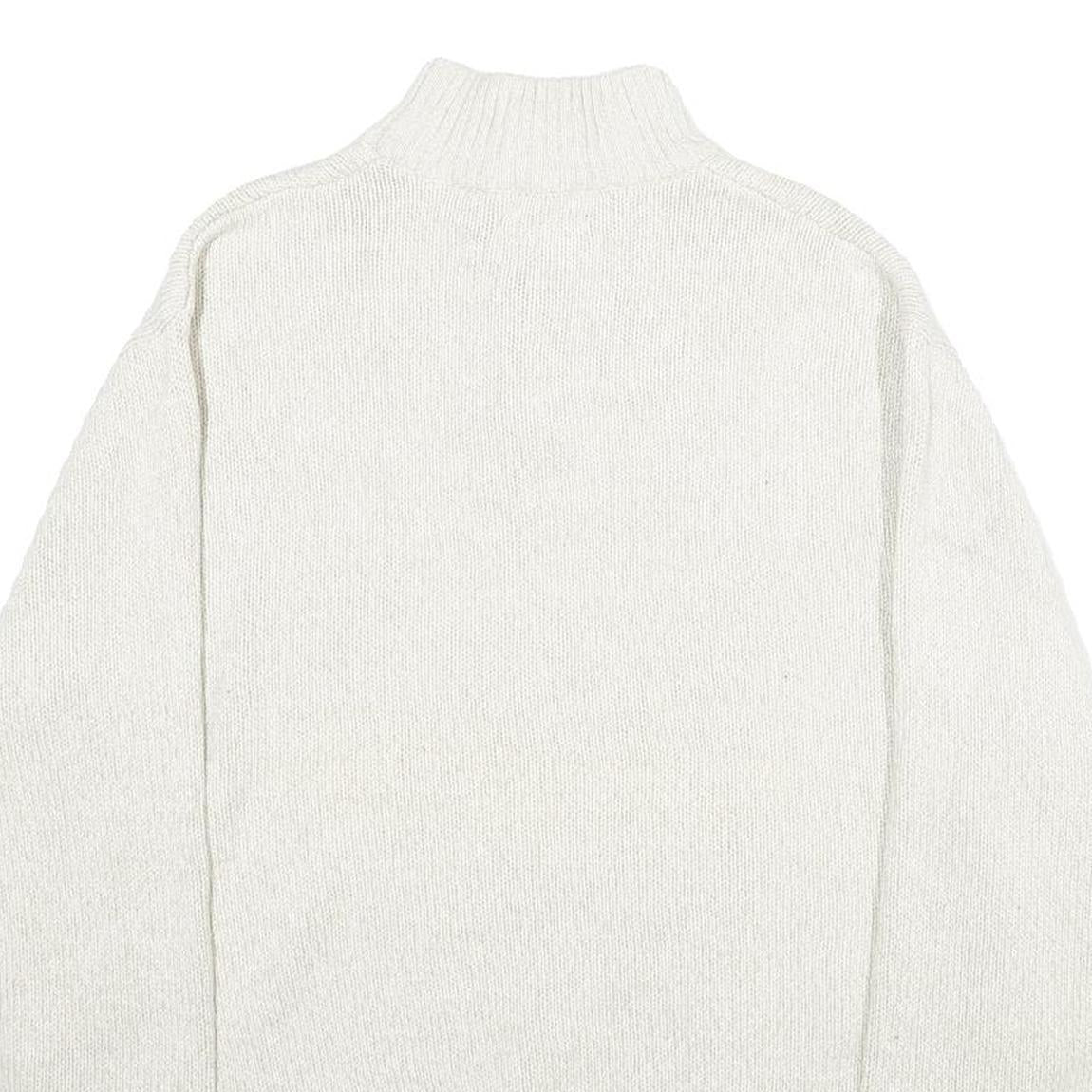 CHAPS Mens Cream Button Up Plain Crew Neck Basic Knit XL Cotton Jumper Elbow