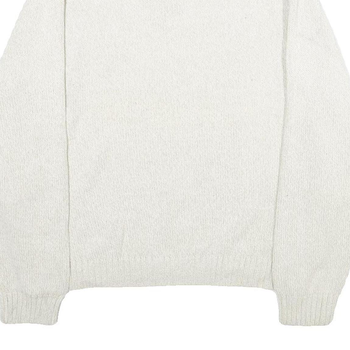 CHAPS Mens Cream Button Up Plain Crew Neck Basic Knit XL Cotton Jumper Elbow