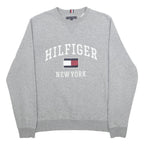 TOMMY HILFIGER Mens Grey Crew Neck L Sweatshirt Cotton Blend Pullover Logo