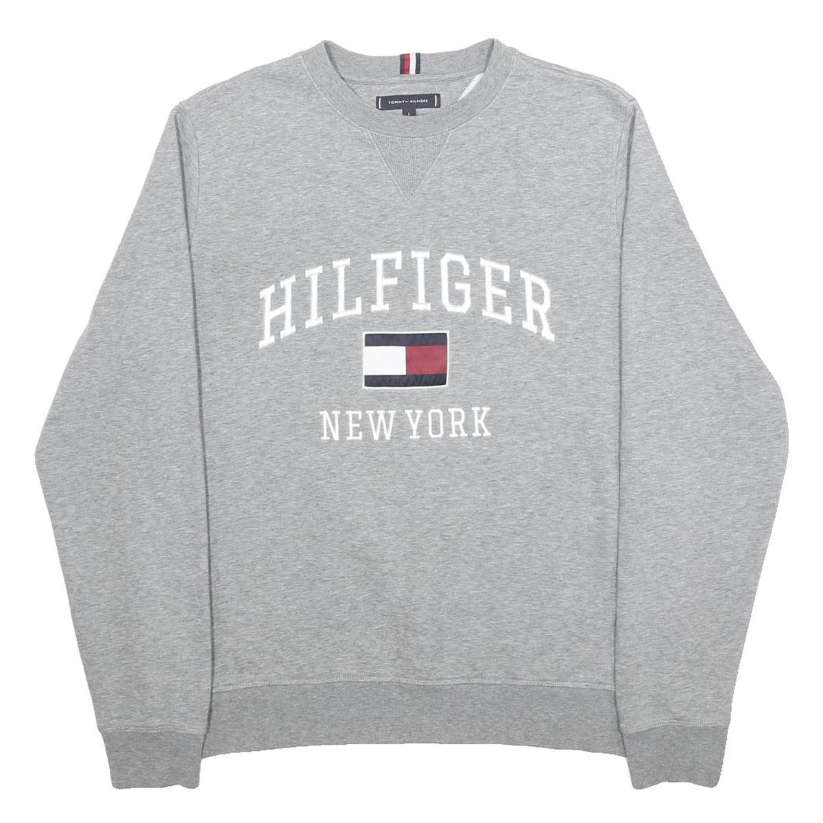 TOMMY HILFIGER Mens Grey Crew Neck L Sweatshirt Cotton Blend Pullover Logo