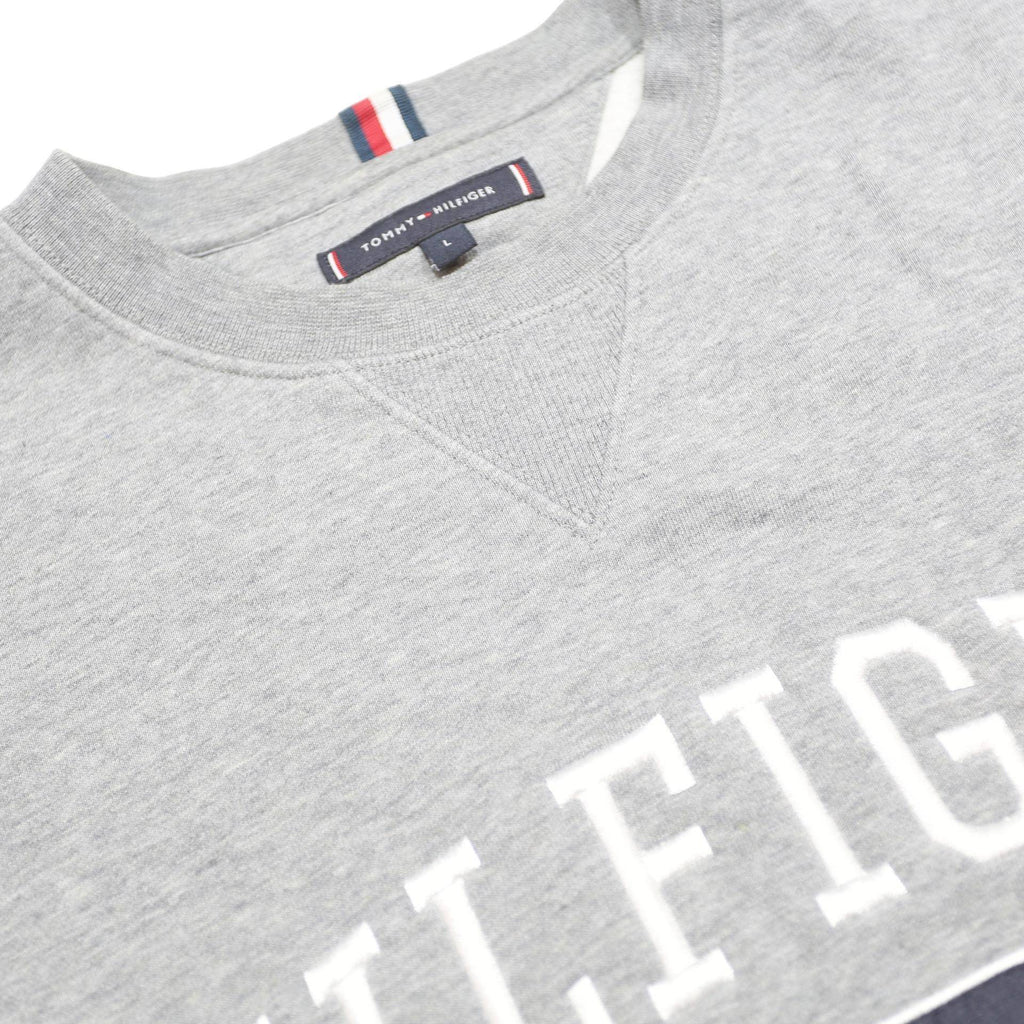 TOMMY HILFIGER Mens Grey Crew Neck L Sweatshirt Cotton Blend Pullover Logo