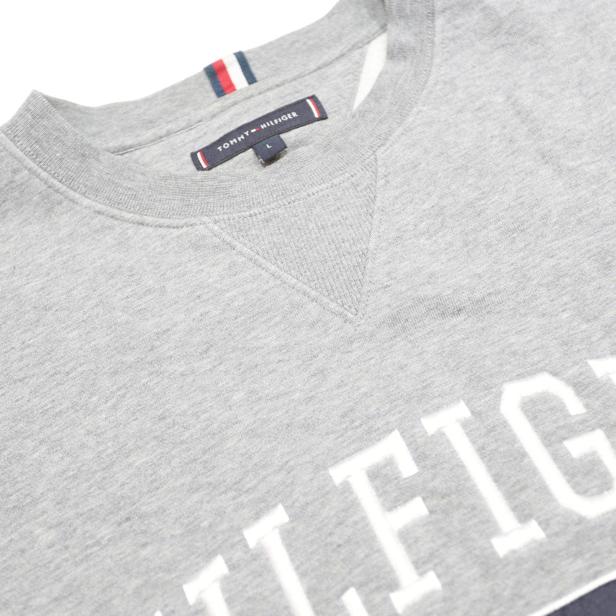 TOMMY HILFIGER Mens Grey Crew Neck L Sweatshirt Cotton Blend Pullover Logo