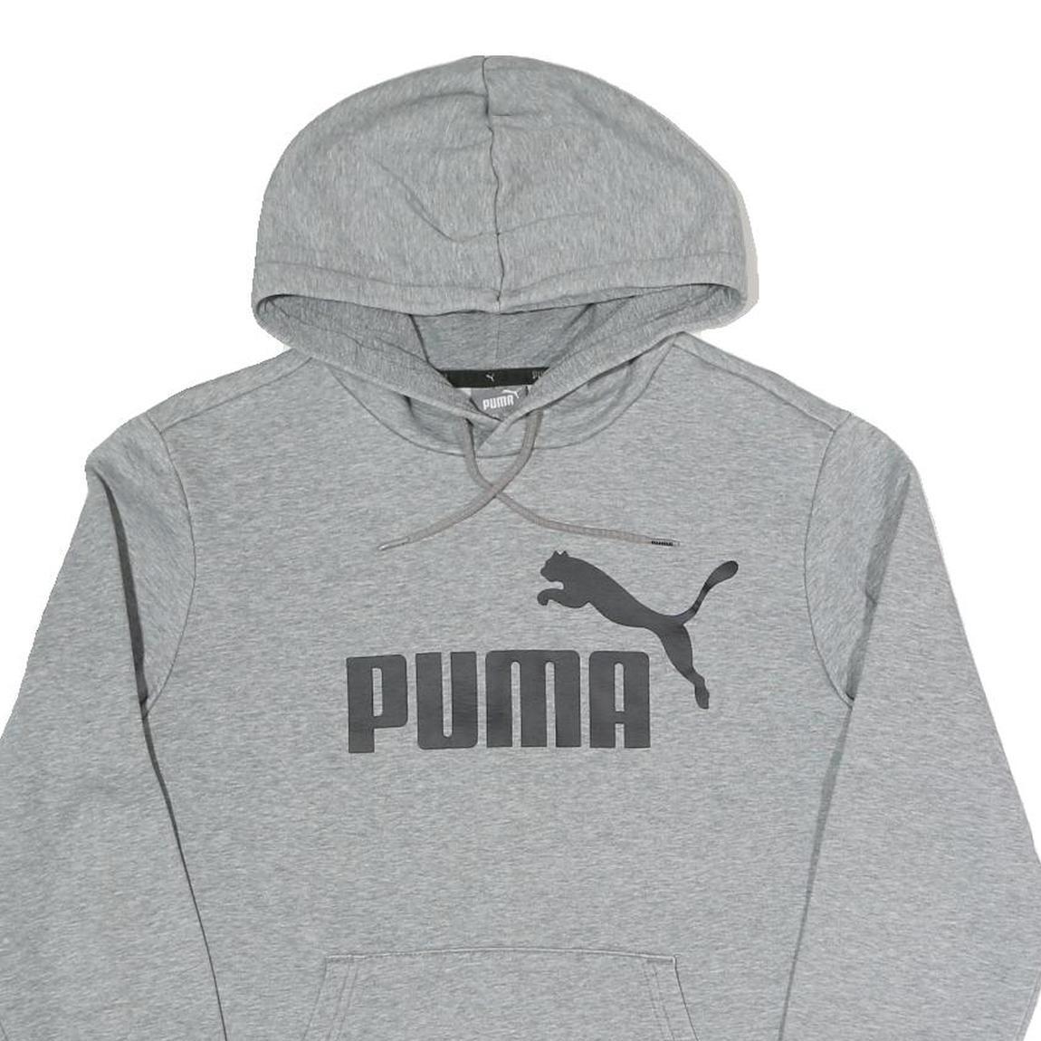 PUMA Mens Grey Hoodie S Cotton Blend Pullover Classic Logo Sweatshirt