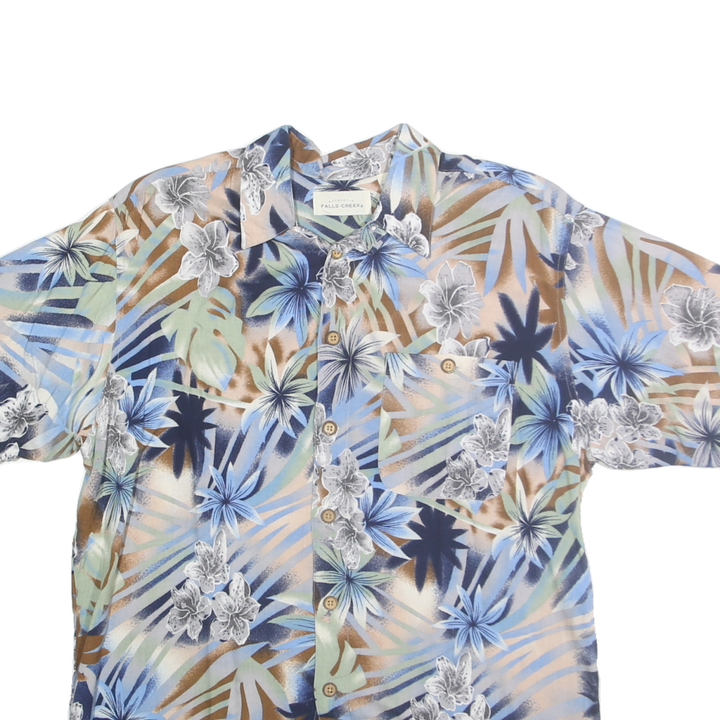 FALLS CREEK Mens Blue Green Brown Floral Rayon Shirt M Short Sleeve Casual