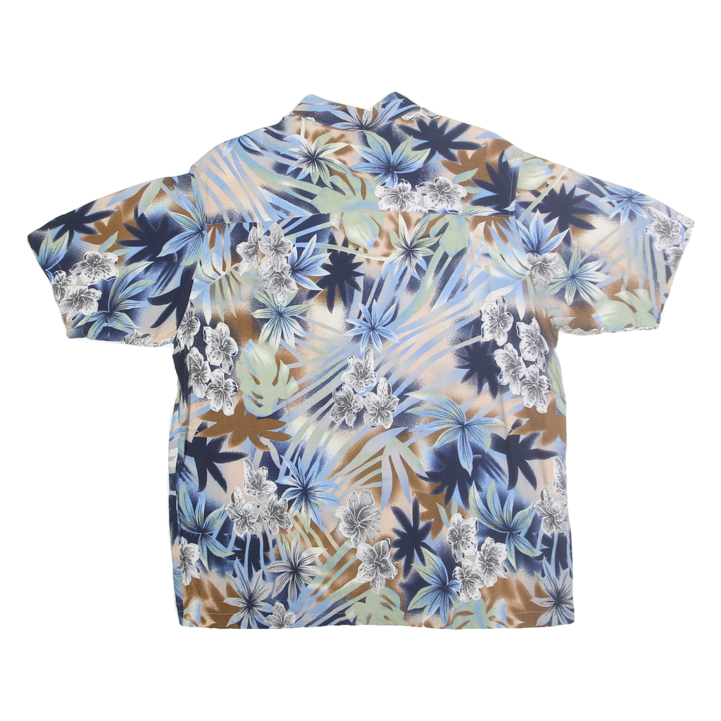 FALLS CREEK Mens Blue Green Brown Floral Rayon Shirt M Short Sleeve Casual