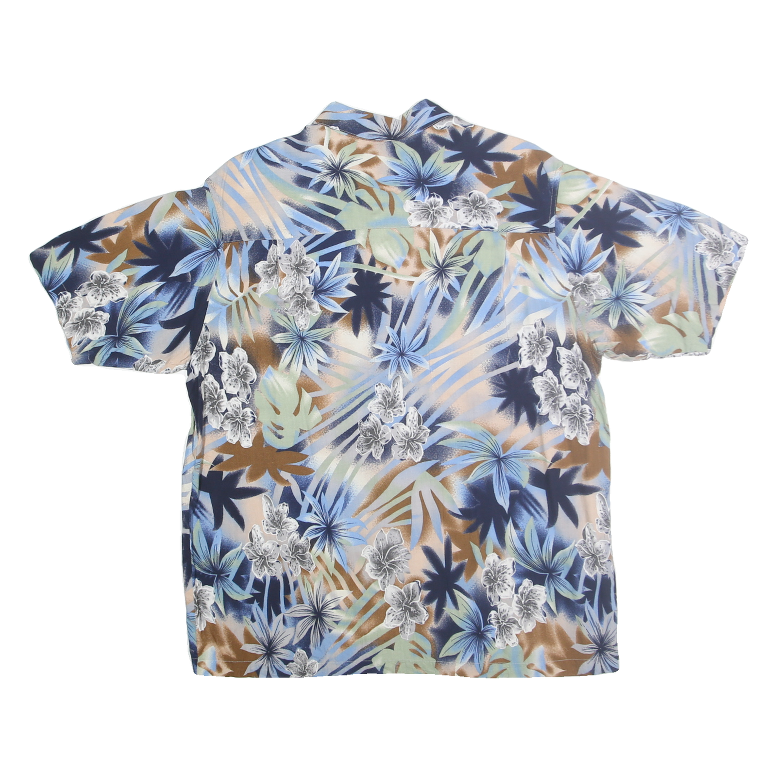 FALLS CREEK Mens Blue Green Brown Floral Rayon Shirt M Short Sleeve Casual