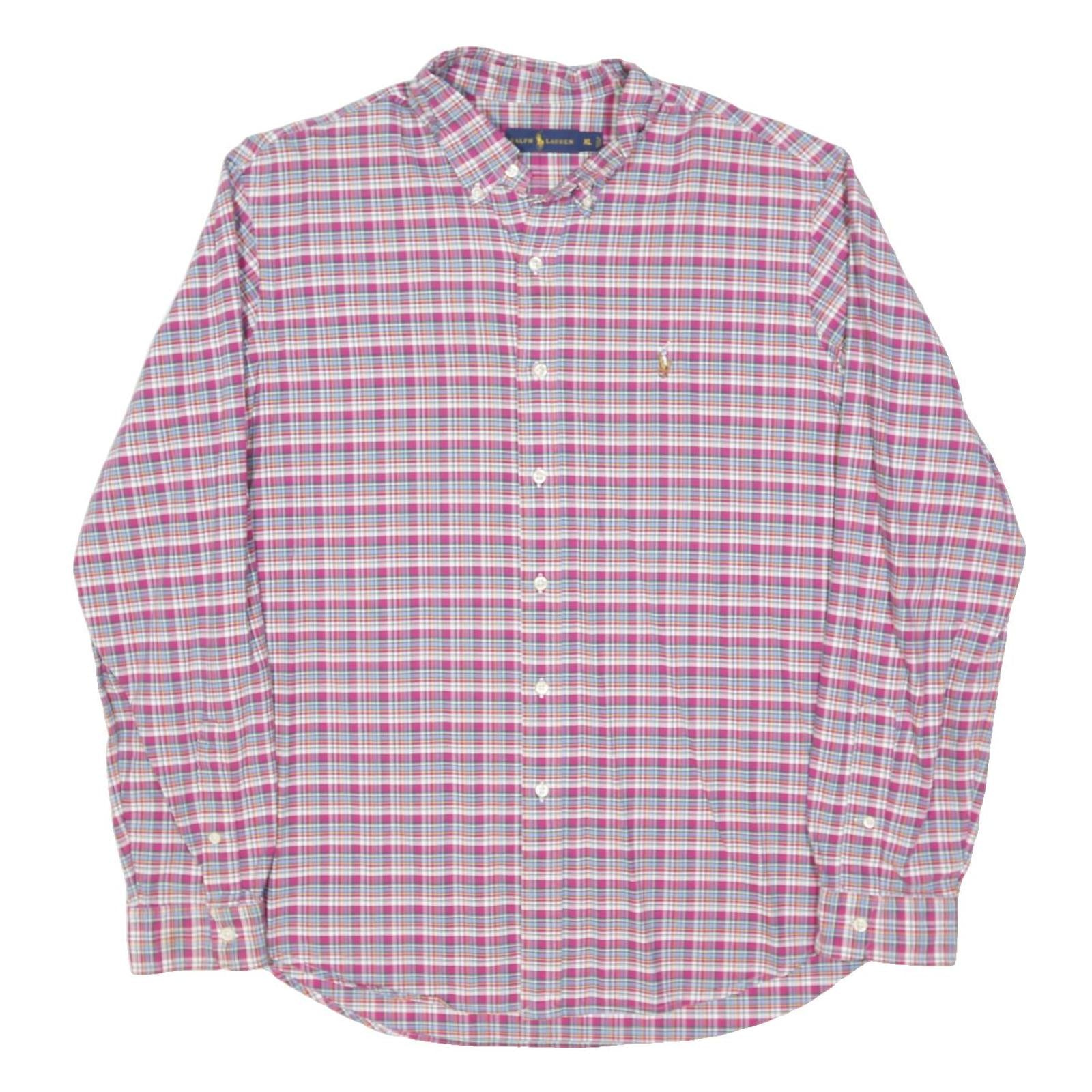 RALPH LAUREN Mens Pink & Blue Check Shirt XL Classic Fit Button Down Collar