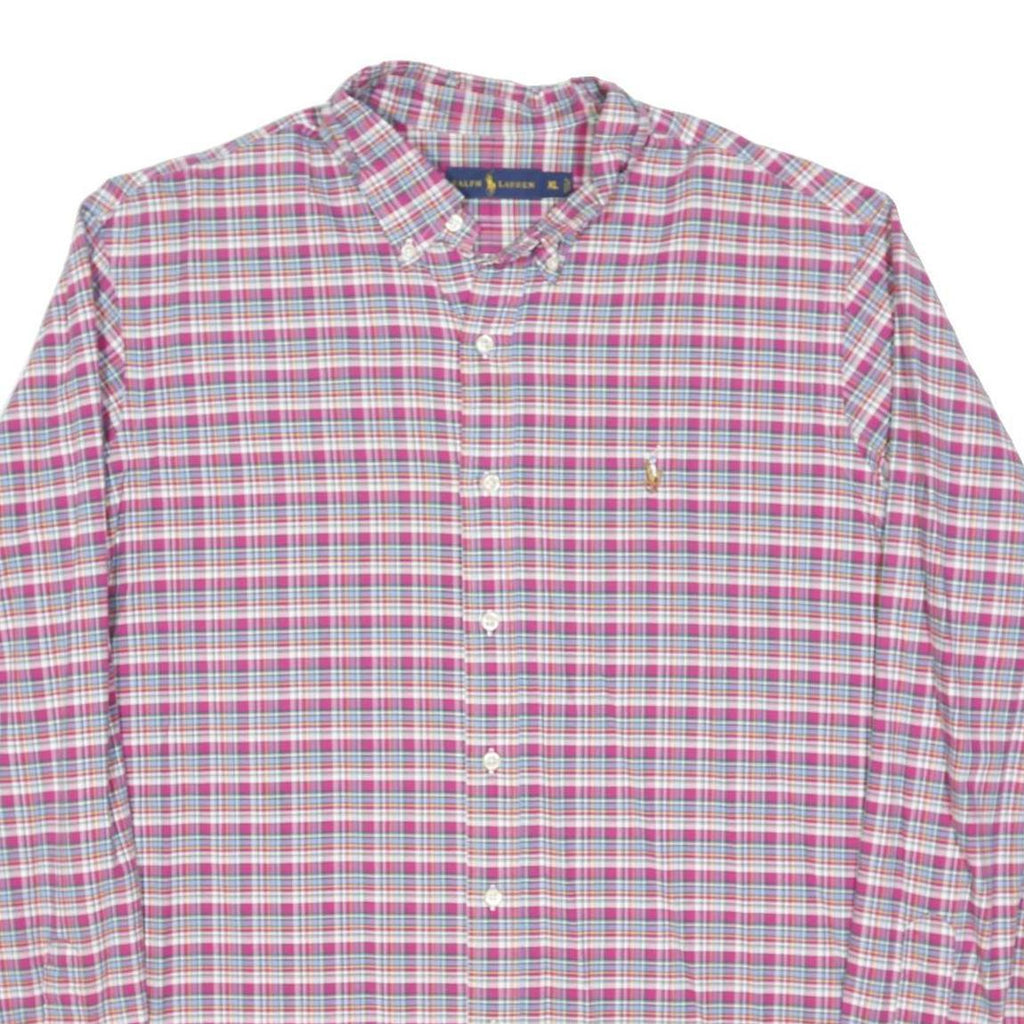 RALPH LAUREN Mens Pink & Blue Check Shirt XL Classic Fit Button Down Collar