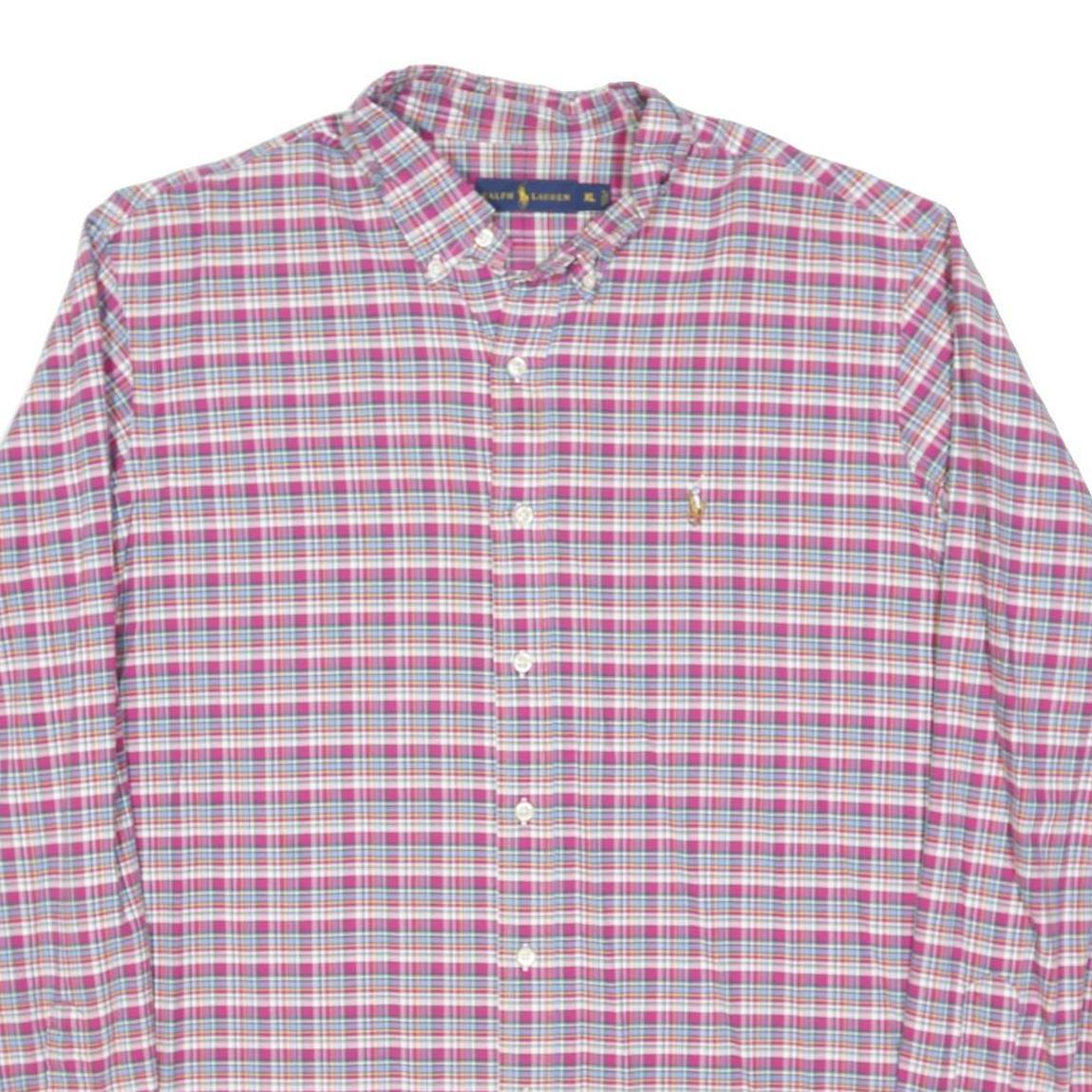 RALPH LAUREN Mens Pink & Blue Check Shirt XL Classic Fit Button Down Collar