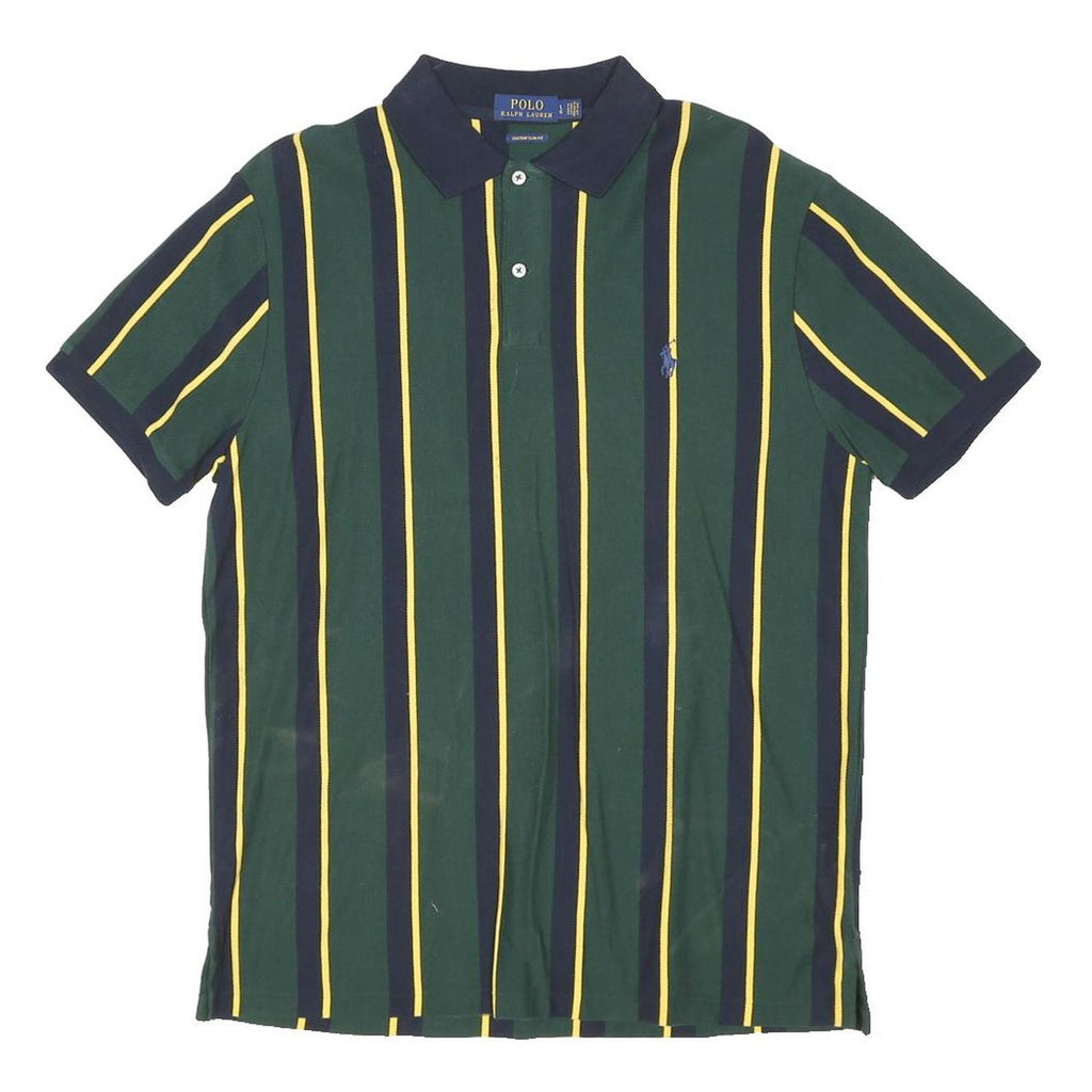 POLO RALPH LAUREN Mens Green & Yellow Striped Short Sleeve Polo Shirt L Cotton