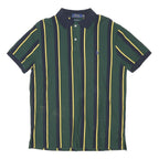POLO RALPH LAUREN Mens Green & Yellow Striped Short Sleeve Polo Shirt L Cotton