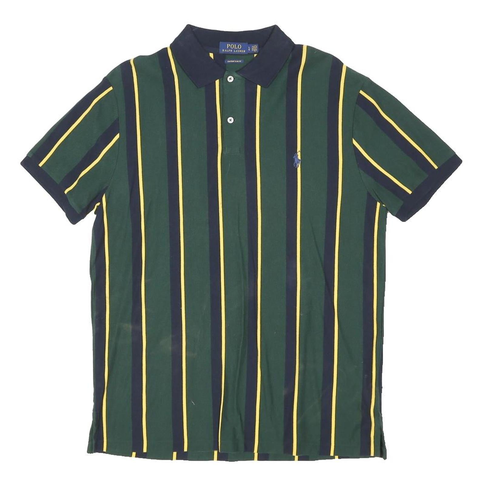 POLO RALPH LAUREN Mens Green & Yellow Striped Short Sleeve Polo Shirt L Cotton